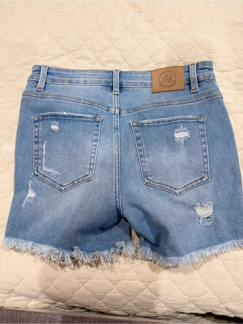 Grace + Emma BLING Women's Light Blue Distressed Jean Shorts with Frayed Hem